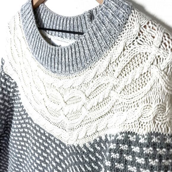 NORTHSTYLE Cable Knit‎ Sweater Size M Grey Fair Isle Yoked Hygge Winter Cozy - Picture 2 of 11